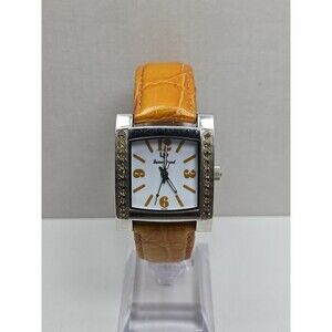 Lucien Piccard Swiss Quartz Tank Orange Crystal Bezel Womens Watch New Battery